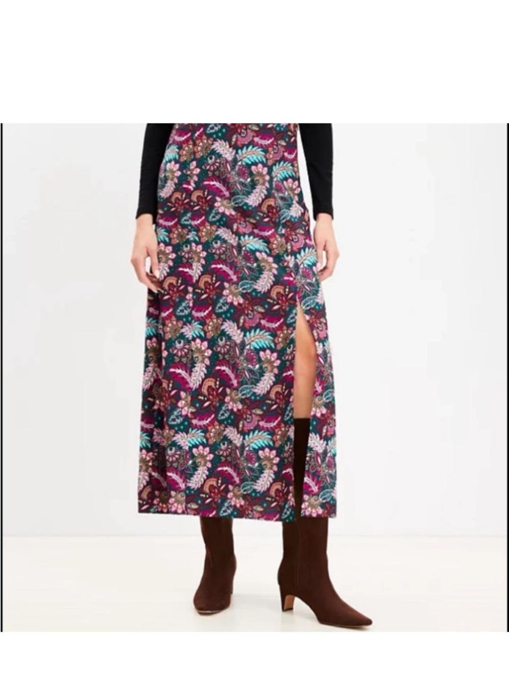 LOFT Purple Floral Maxi Skirt with Side Slit